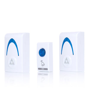 Set of three white electronic devices with blue accents on a white background