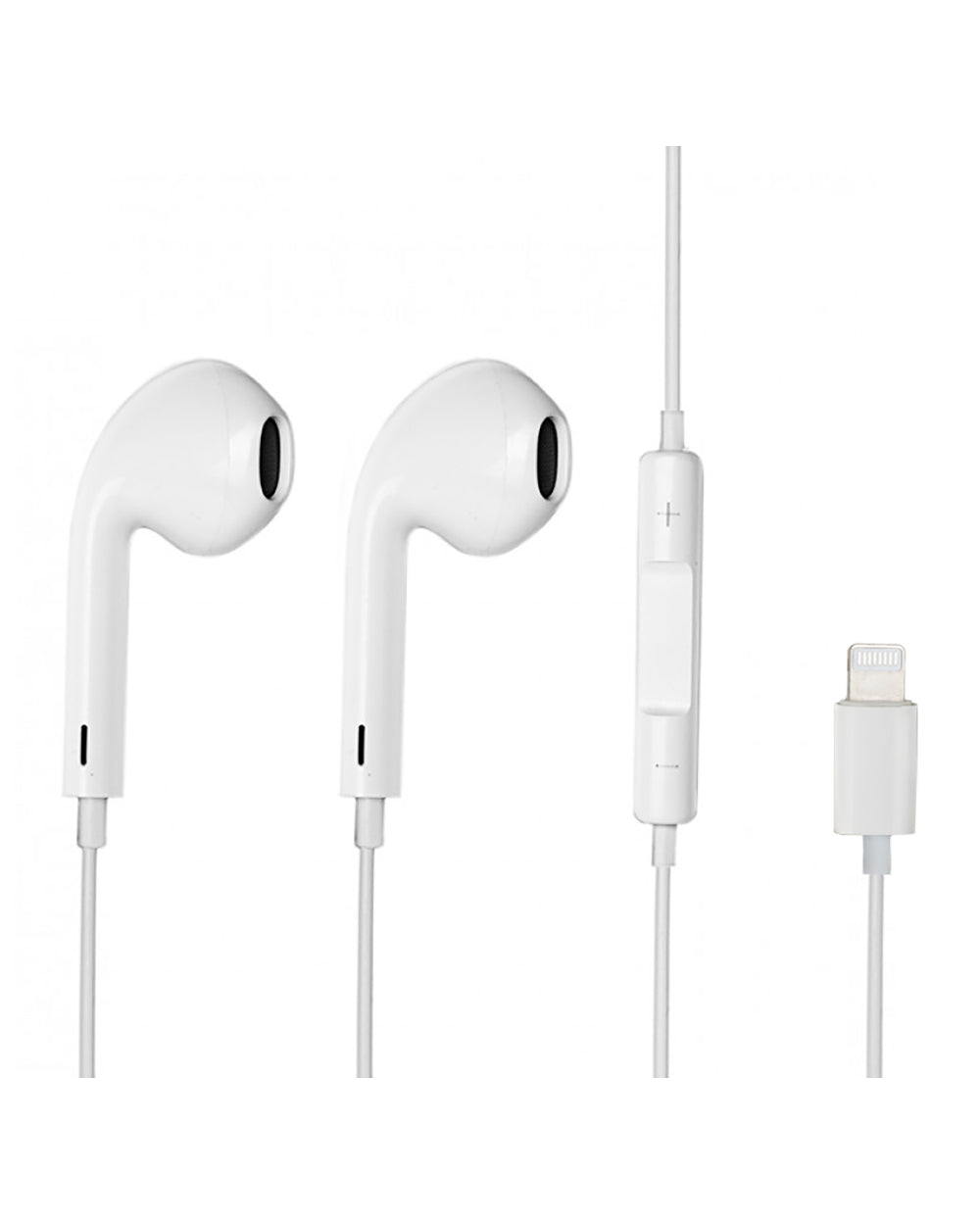 White earphones with a lightning connector on a white background