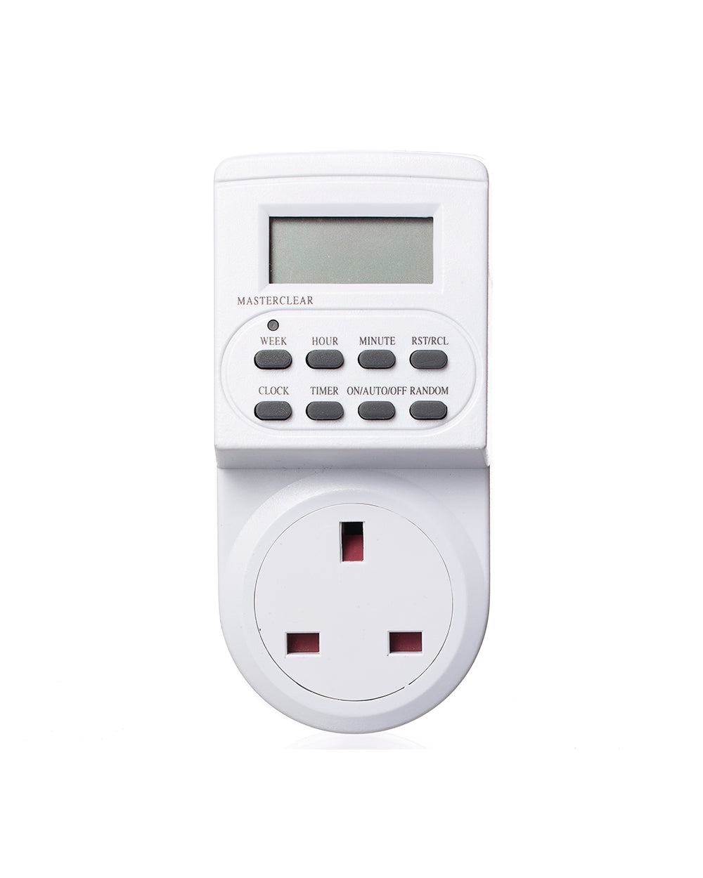 White electronic timer switch on a white background