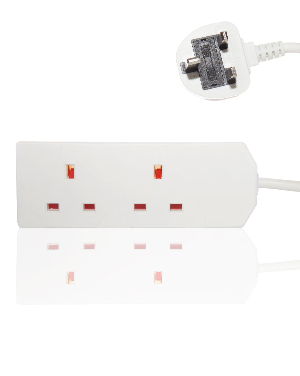 White power strip with multiple sockets on a white background