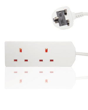 White power strip with multiple sockets on a white background