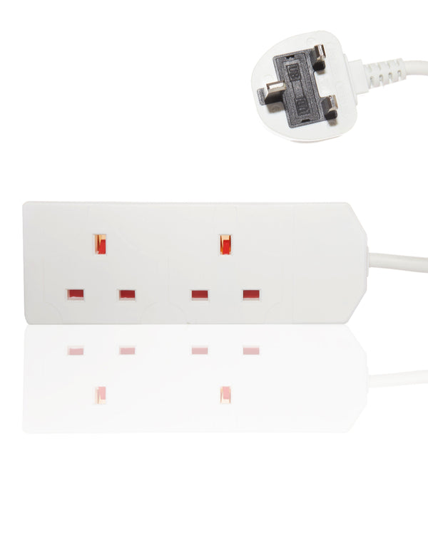 White power strip with multiple sockets on a white background